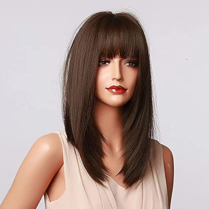 DILLARDS Alanhair Brown Wigs For Women,Haircube Medium Length Layered Wigs With Bangs Heat Resistant Synthetic Wigs For Daily Party Use - Image 4